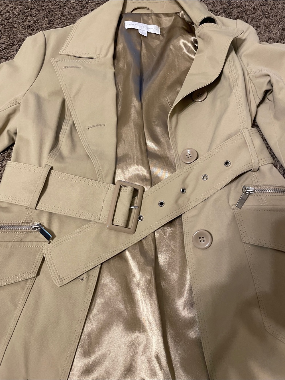New York & Company Light Beige Trench Coat with Belt - Picture 3 of 5
